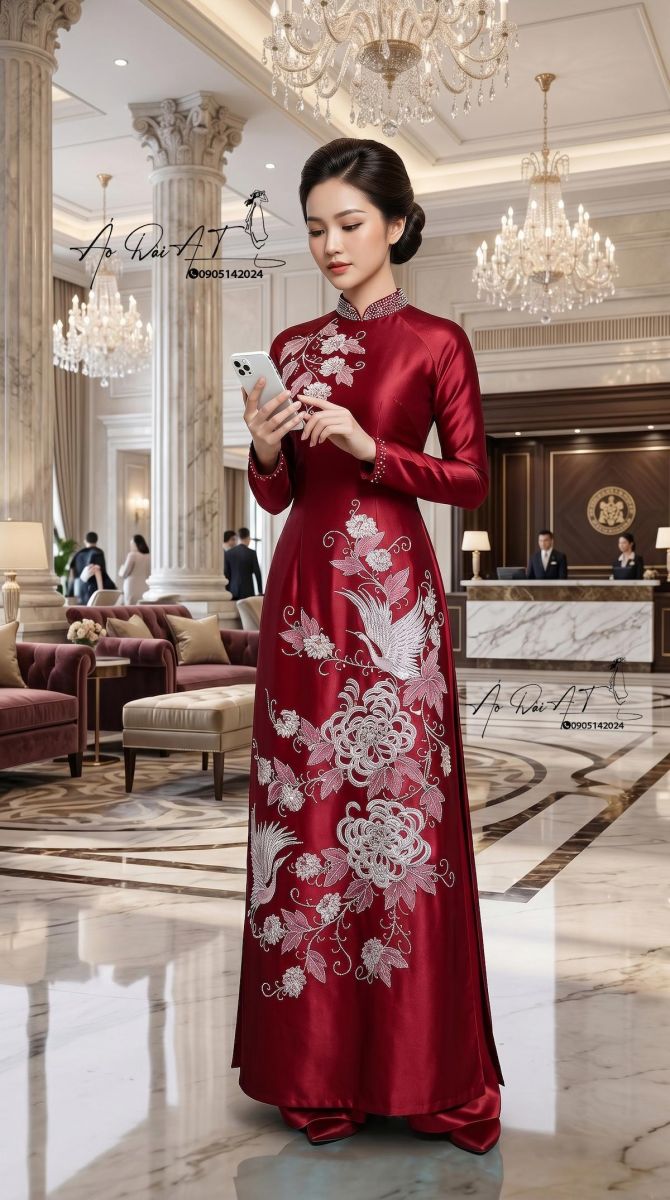 Áo dài trung niên đỏ đô cao cấp ADTN001-1 